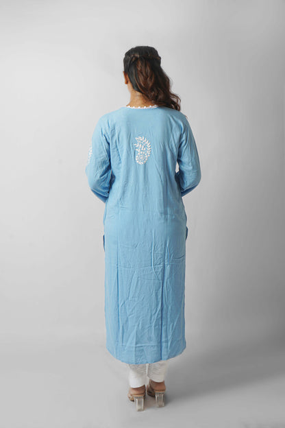Chikankari Angrakha Pattern Kurta in Soft Rayon Fabric