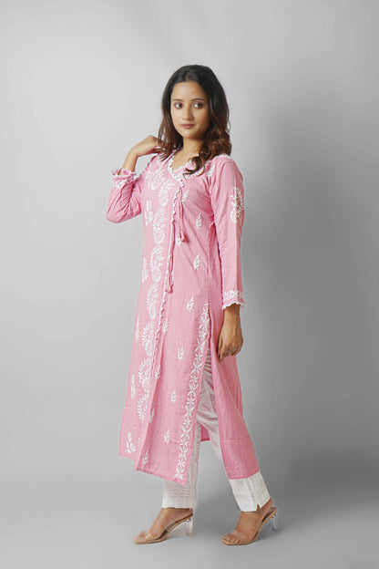 Chikankari Angrakha Pattern Kurta in Soft Rayon Fabric