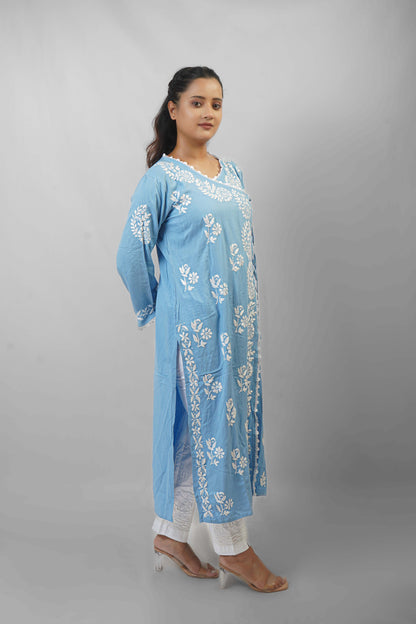 Chikankari Angrakha Pattern Kurta in Soft Rayon Fabric