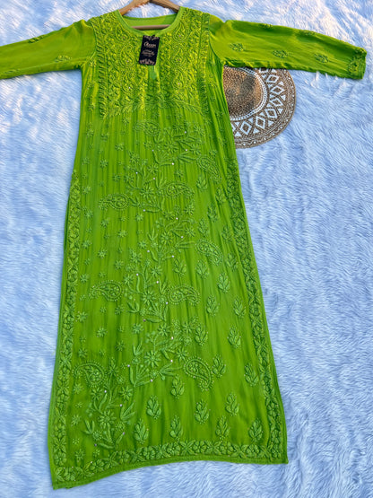 Noor Mukaish Work Viscose Fabric HandWork Chikankari Kurti in Winter Colors