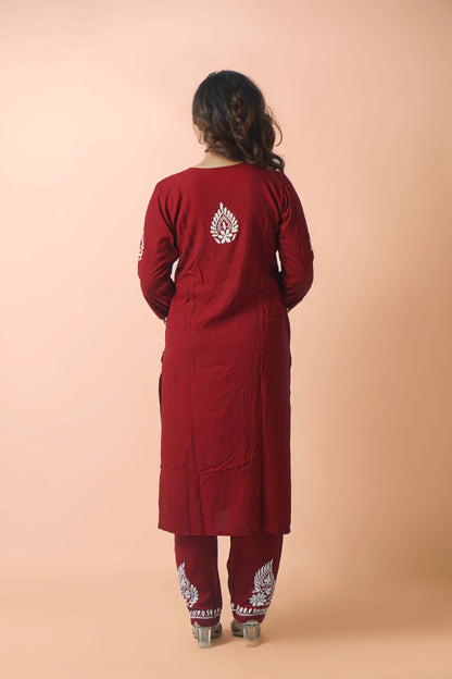 Rayon Fabric V-Neck Chikankari kurti & Pant Set