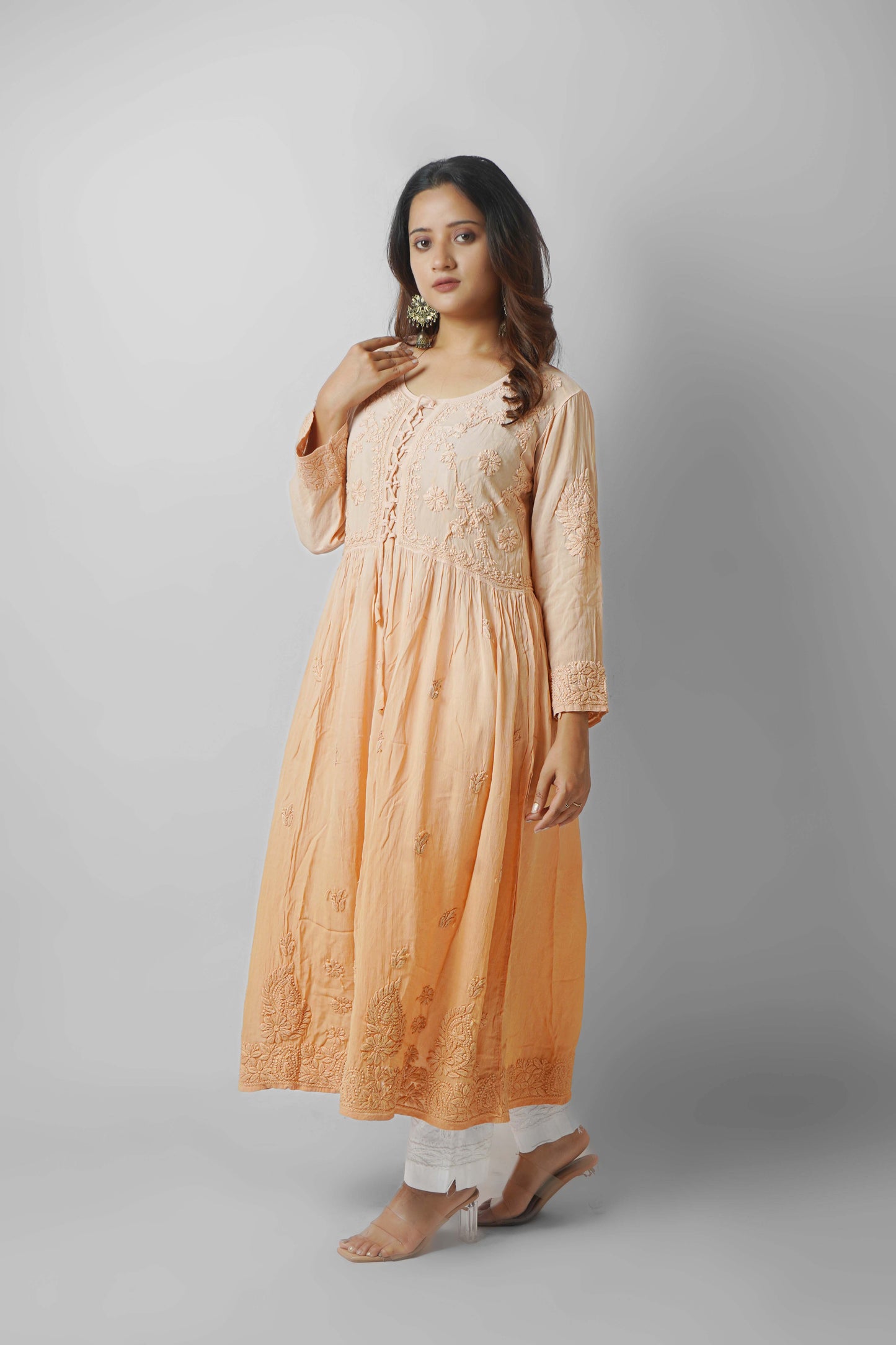 Premium Viscose Chikankari Embroidered Gown – Elegant & Beautiful