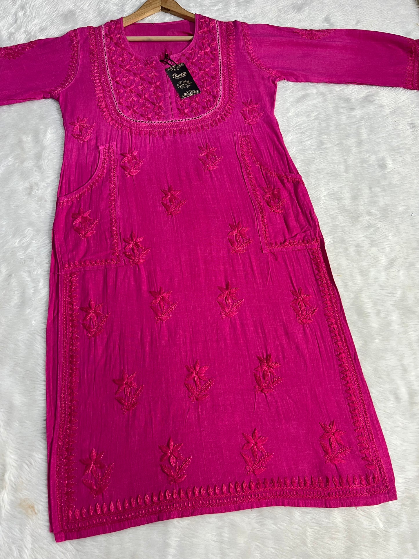 Linen Cotton Handwork Beautiful Shades kurti having Side Pockets