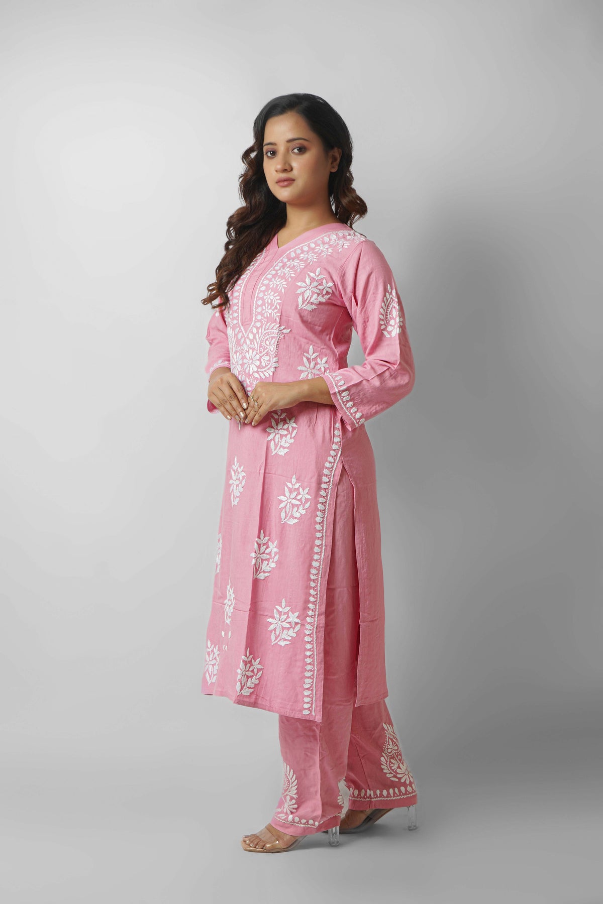 Rayon Fabric V-Neck Chikankari kurti & Pant Set