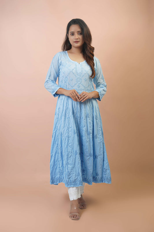 Premium Dobby Cotton Ombre Anarkali Kurti – Elegant Flared Ethnic Wear