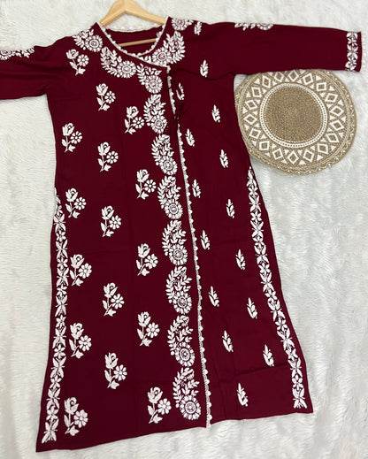 Chikankari Angrakha Kurtis in Soft Rayon | Summer Kurta