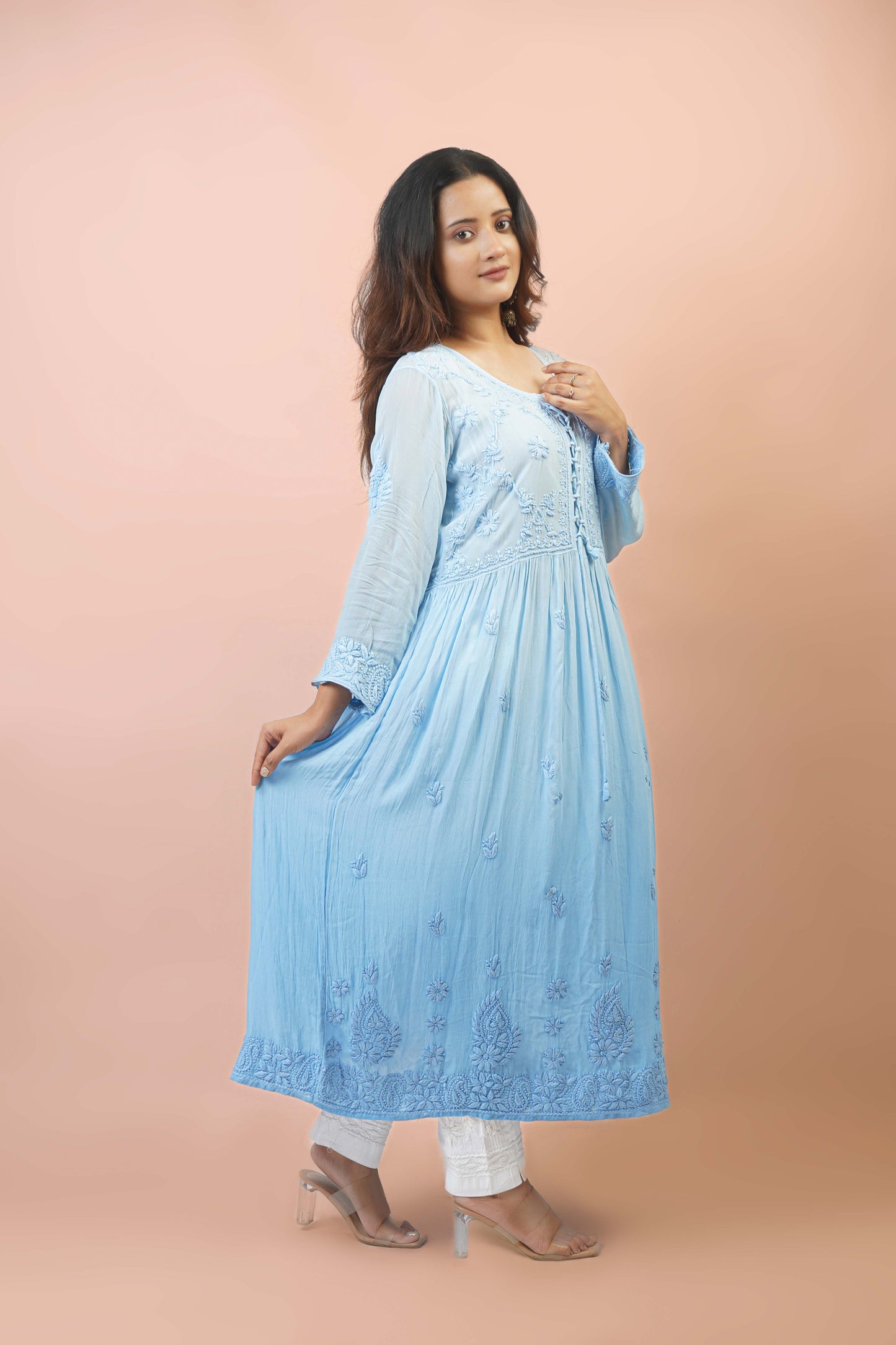 Premium Viscose Chikankari Embroidered Gown – Elegant & Beautiful