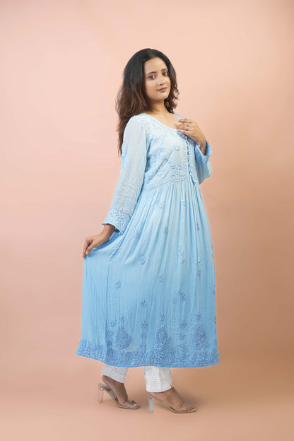 Premium Viscose Chikankari Embroidered Gown – Elegant & Beautiful