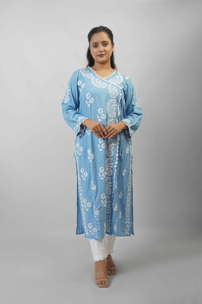 Chikankari Angrakha Pattern Kurta in Soft Rayon Fabric