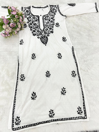 Lucknowi Chikankari Dobby Cotton Handwork Kurti