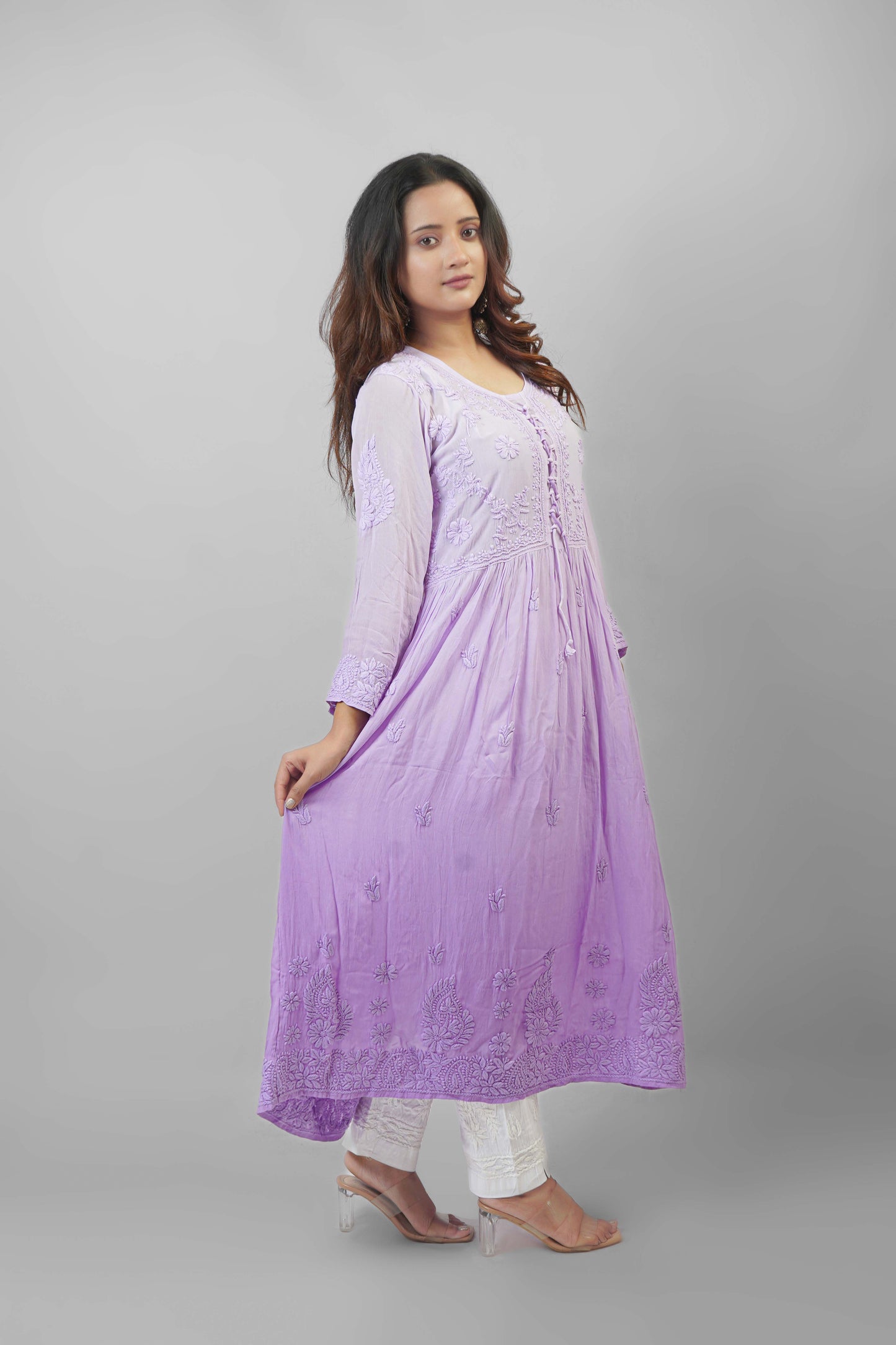 Premium Viscose Chikankari Embroidered Gown – Elegant & Beautiful