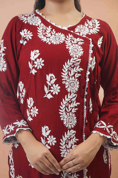 Chikankari Angrakha Pattern Kurta in Soft Rayon Fabric