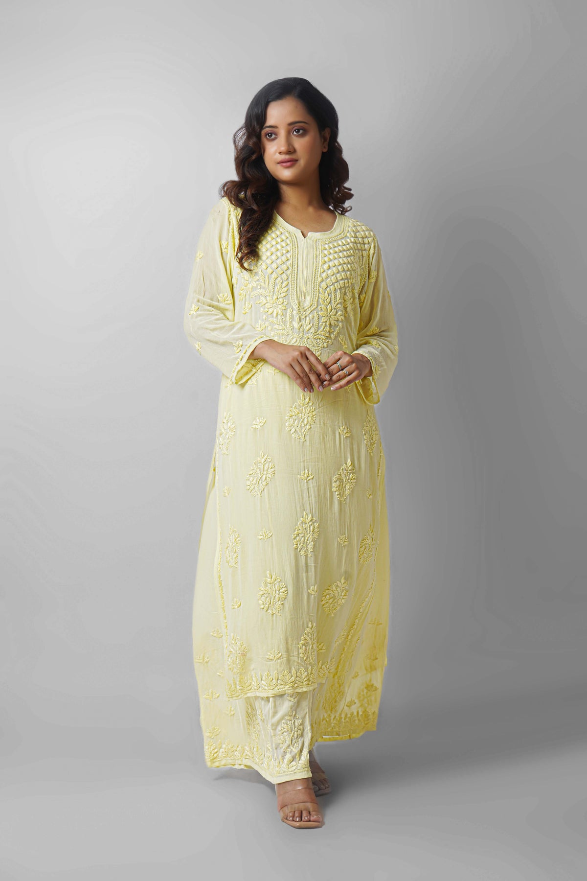 Premium Viscose Chikankari Kurti Palazzo Set
