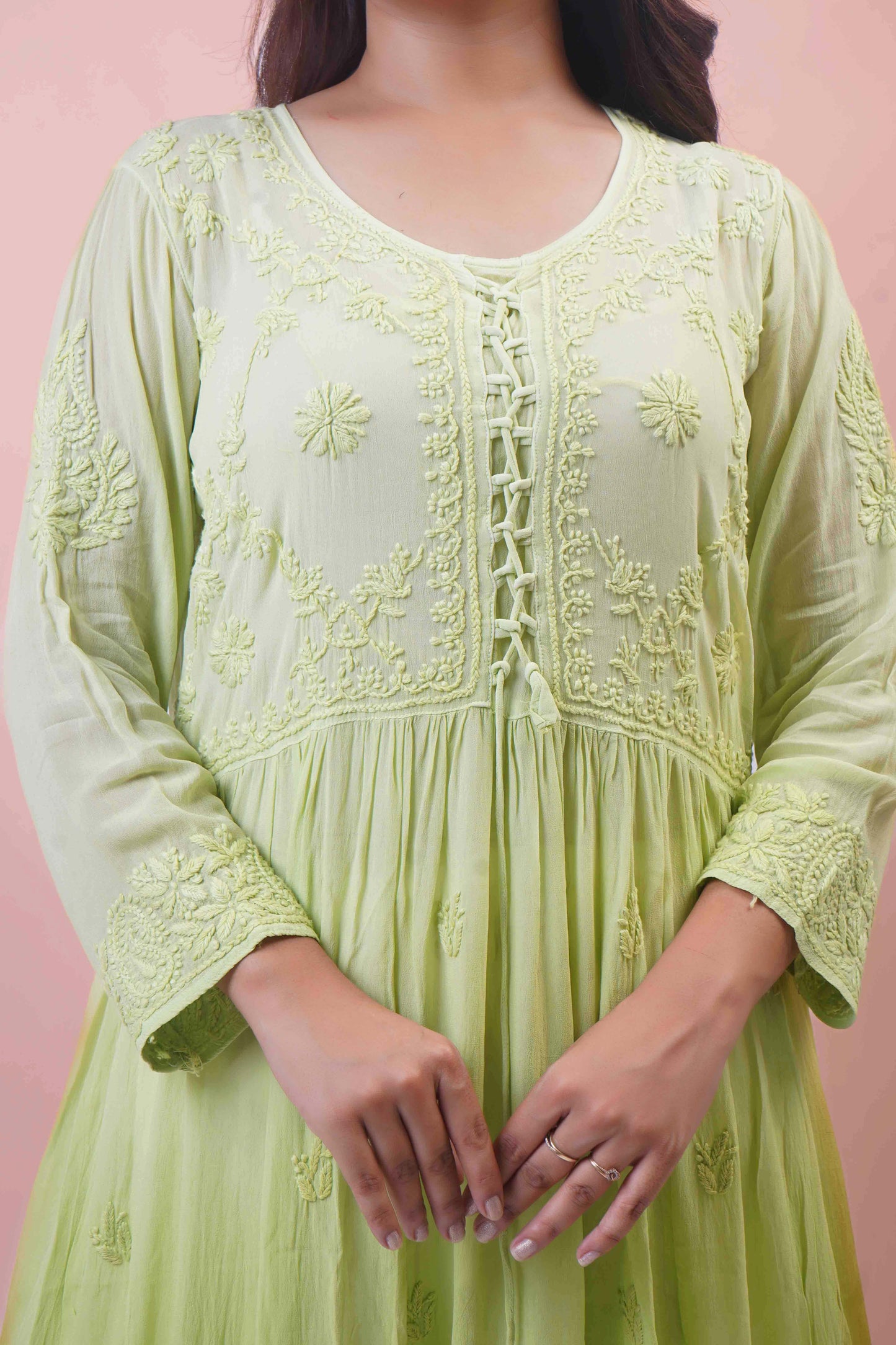 Premium Viscose Chikankari Embroidered Gown – Elegant & Beautiful
