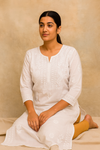 Cambric Cotton Chikankari Handwork White Kurti