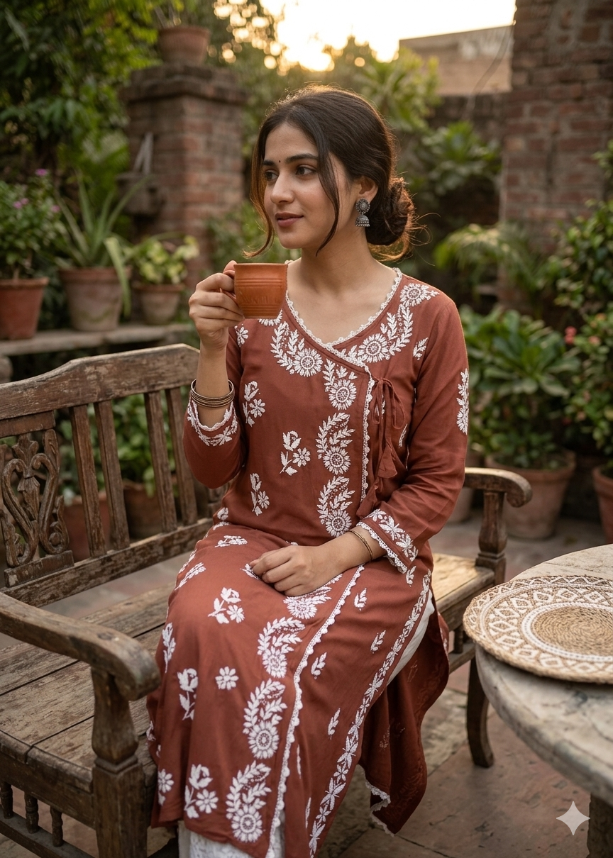 Chikankari Angrakha Kurtis in Soft Rayon