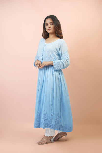 Premium Viscose Chikankari Embroidered Gown – Elegant & Beautiful