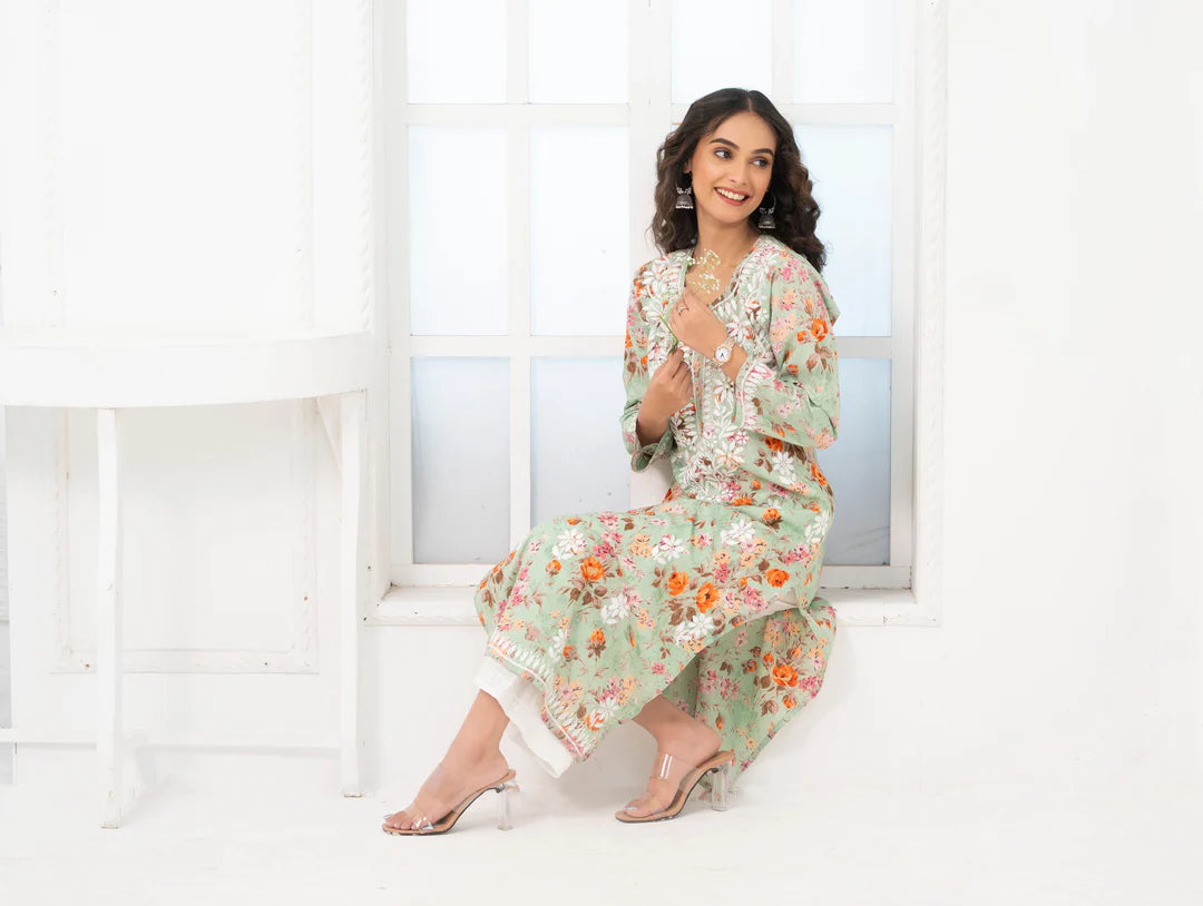 Mul Cotton Chikankari Kurti