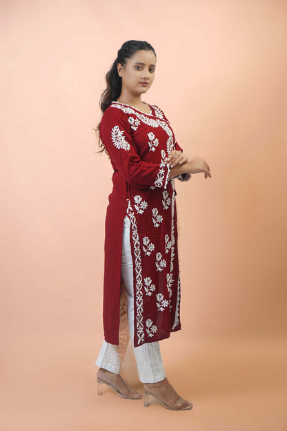 Chikankari Angrakha Pattern Kurta in Soft Rayon Fabric