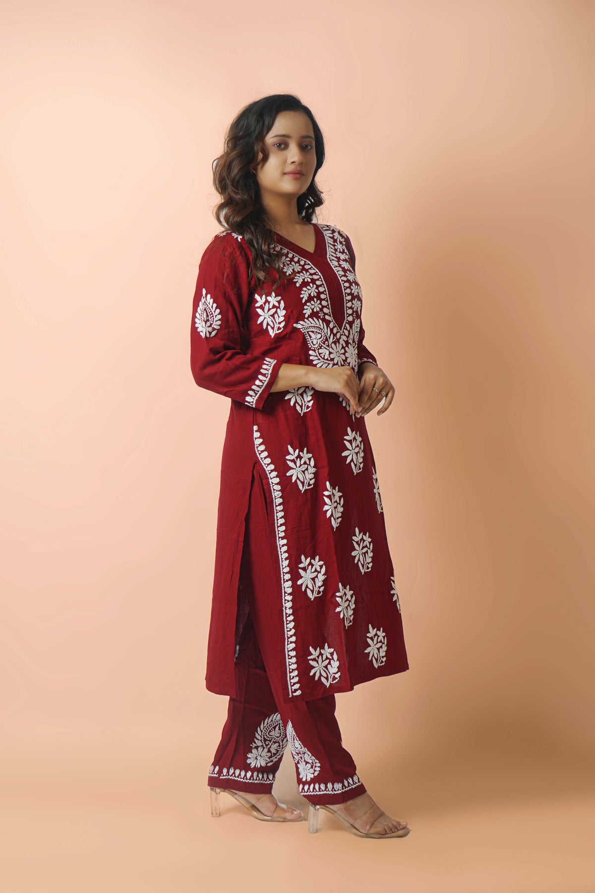Rayon Fabric V-Neck Chikankari kurti & Pant Set