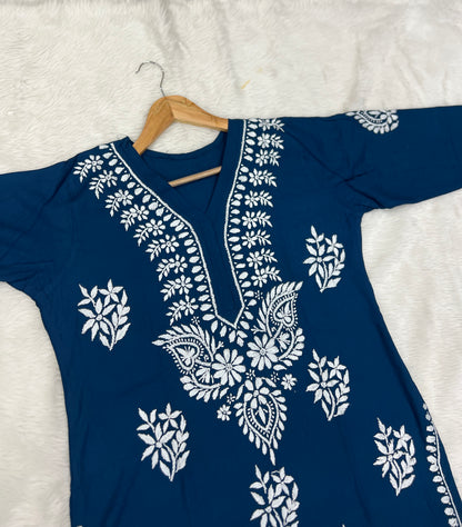 Rayon Fabric V-Neck Chikankari kurti & Pant Set