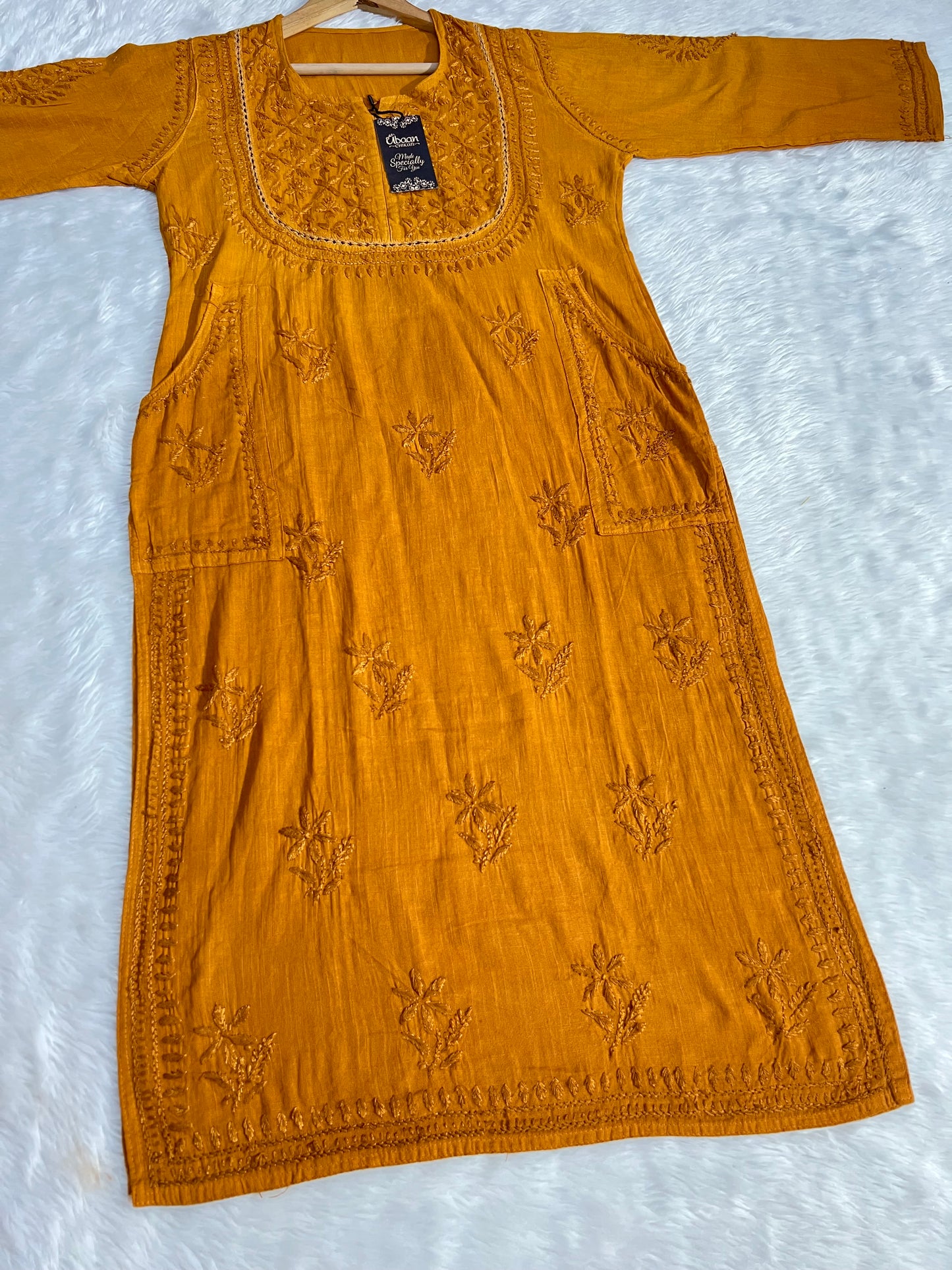 Linen Cotton Handwork Beautiful Shades kurti having Side Pockets