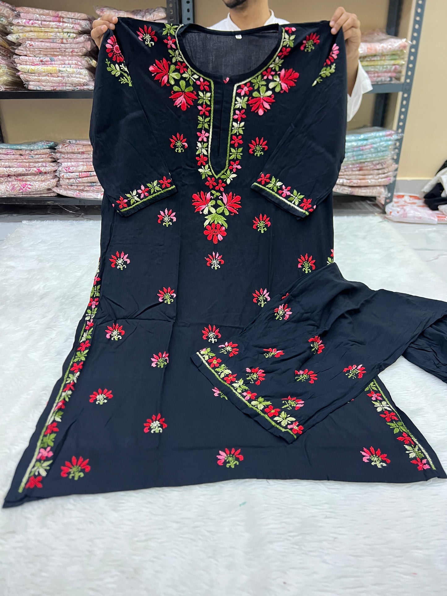 Black Rayon Chikankari Sets