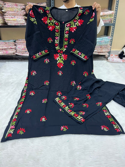 Black Rayon Chikankari Sets