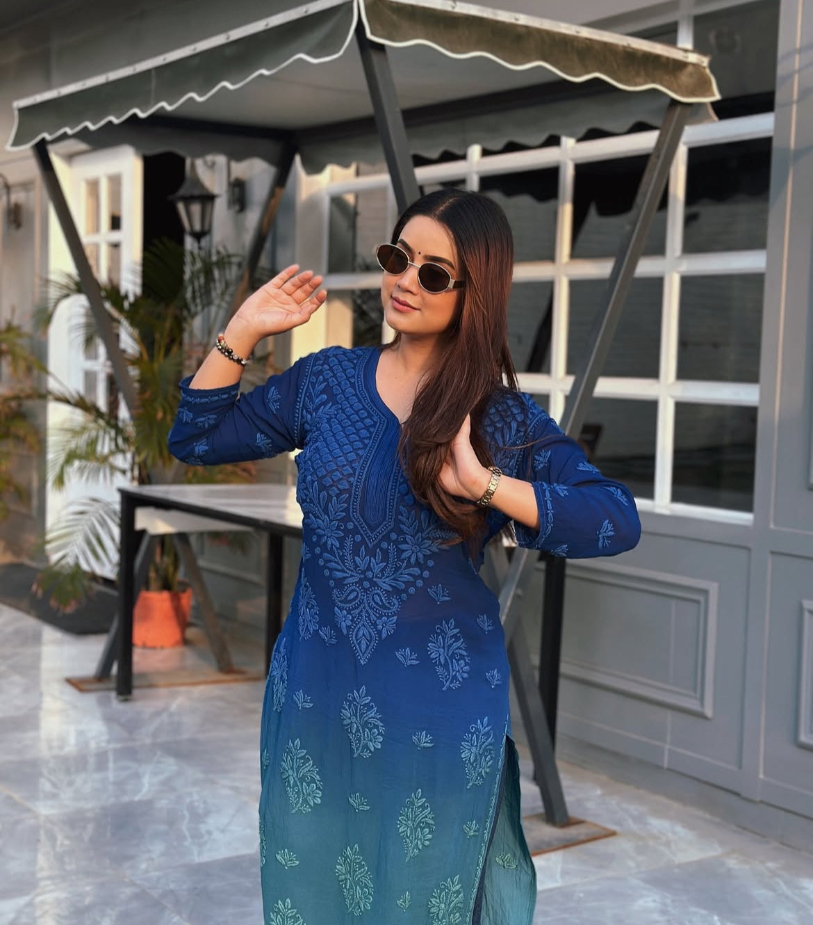 Hemlata Premium Dual Tone Viscose Fabric Handwork Chikankari Kurti