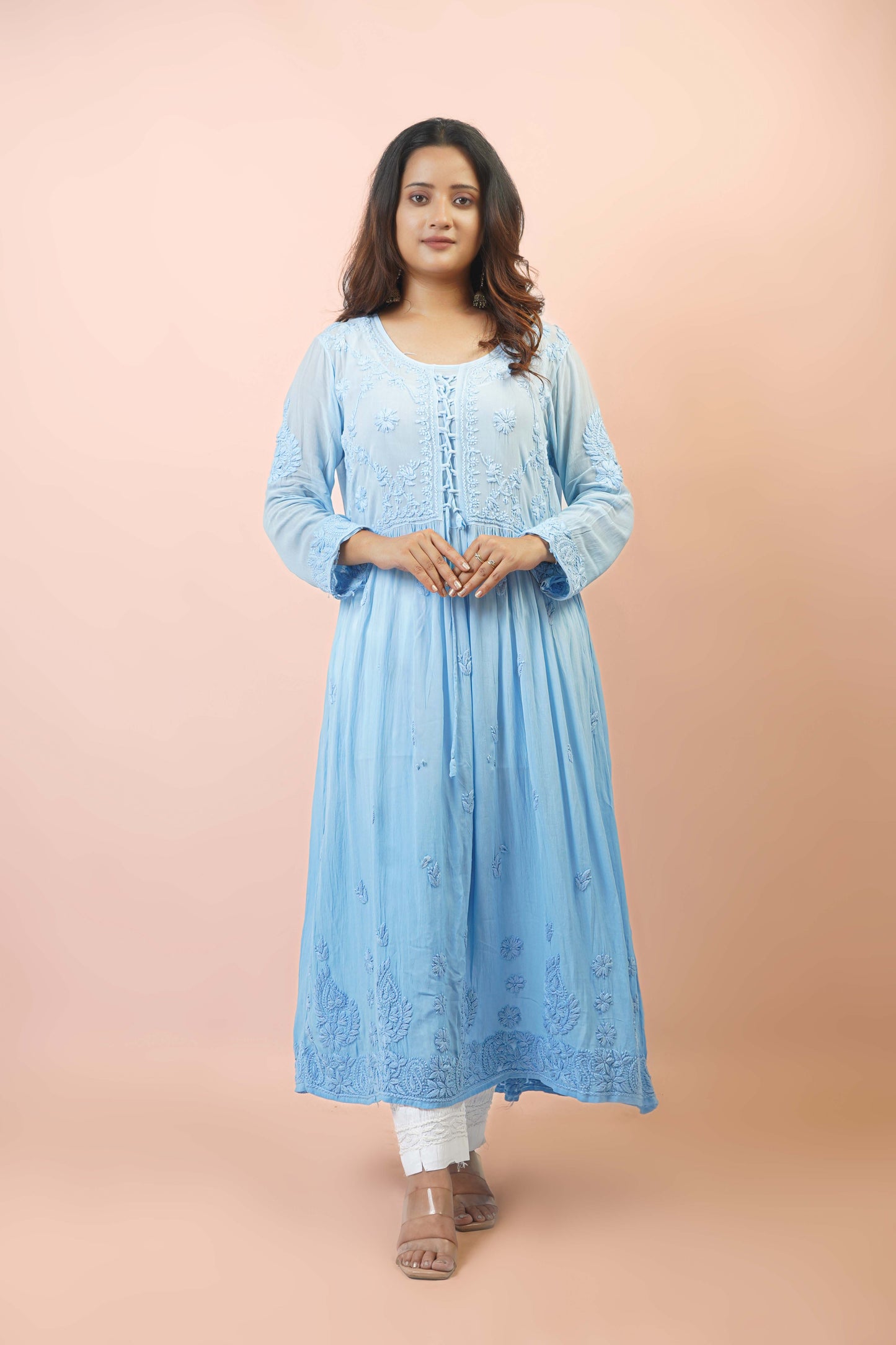 Premium Viscose Chikankari Embroidered Gown – Elegant & Beautiful