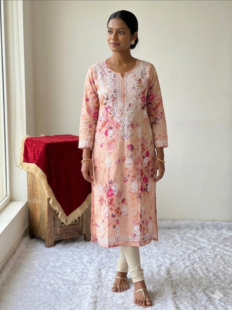 Mul Cotton Chikankari Kurti