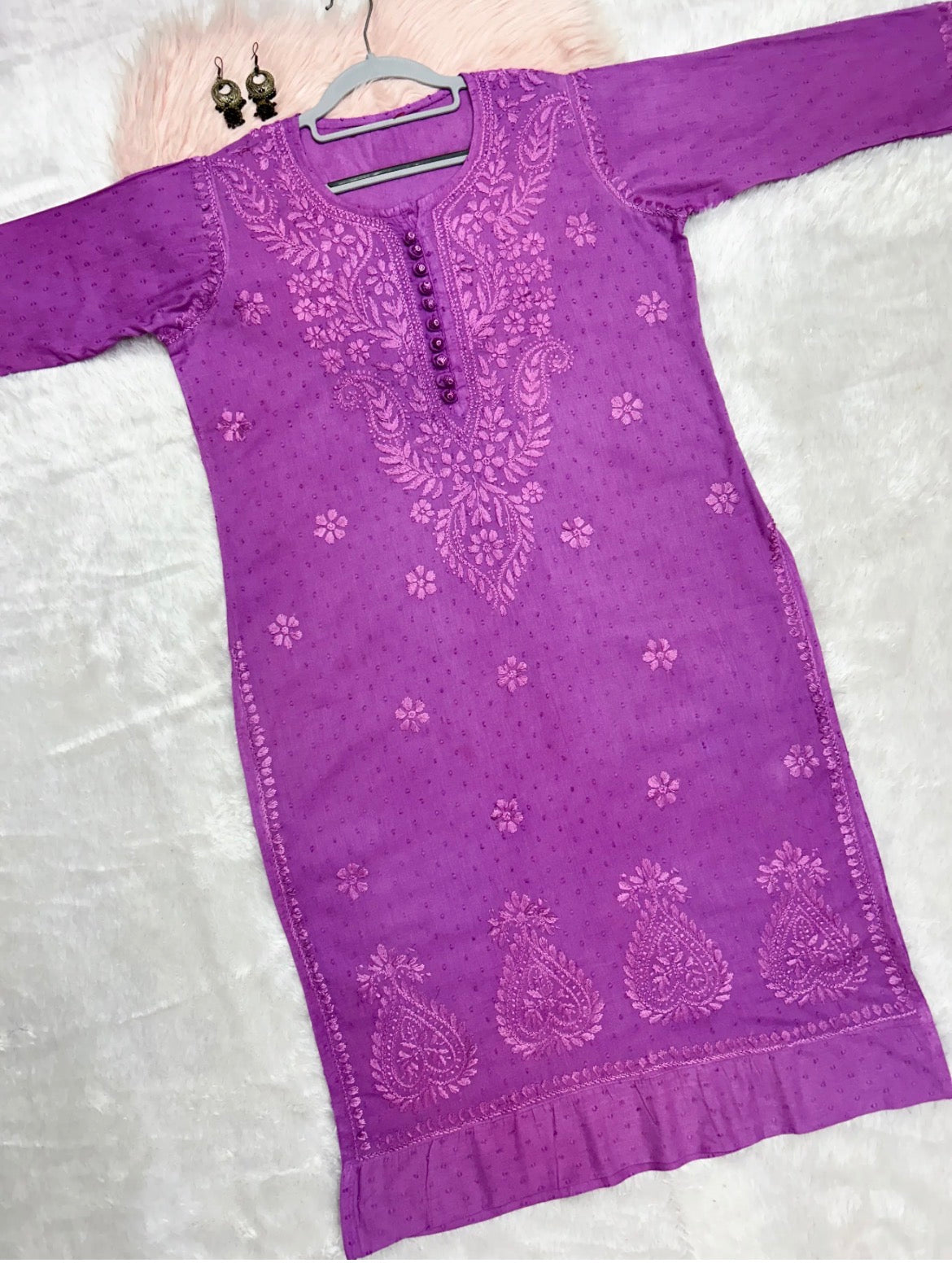 Hand Embroided Dobby Cotton Ombre Chikankari Kurti