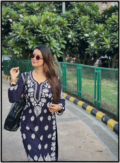 Hemlata Rayon Fabric Hand Crafted Chikanakri Kurti Palazzo Set