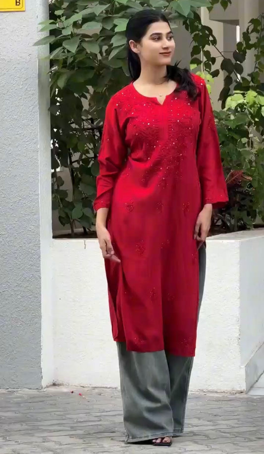 Plus size Handcrafted Chikankari Kurti with Muqaish Work