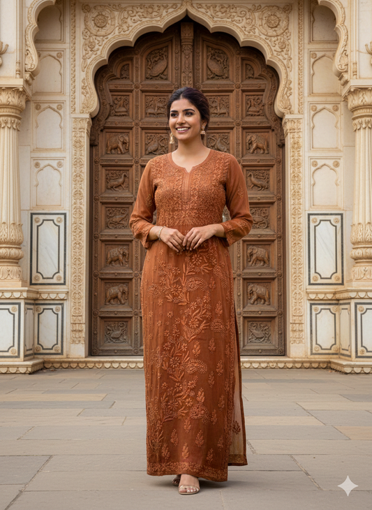 Premium Viscose Fabric HandWork Chikankari Kurti – Ombre Shades ( 46 inch Length)