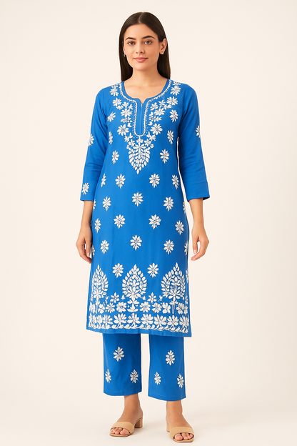 Hemlata Rayon Fabric Hand Crafted Chikanakri Kurti Palazzo Set