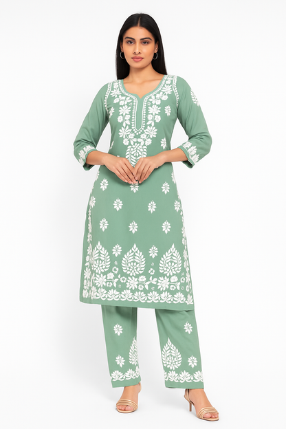 Hemlata Rayon Fabric Hand Crafted Chikanakri Kurti Palazzo Set