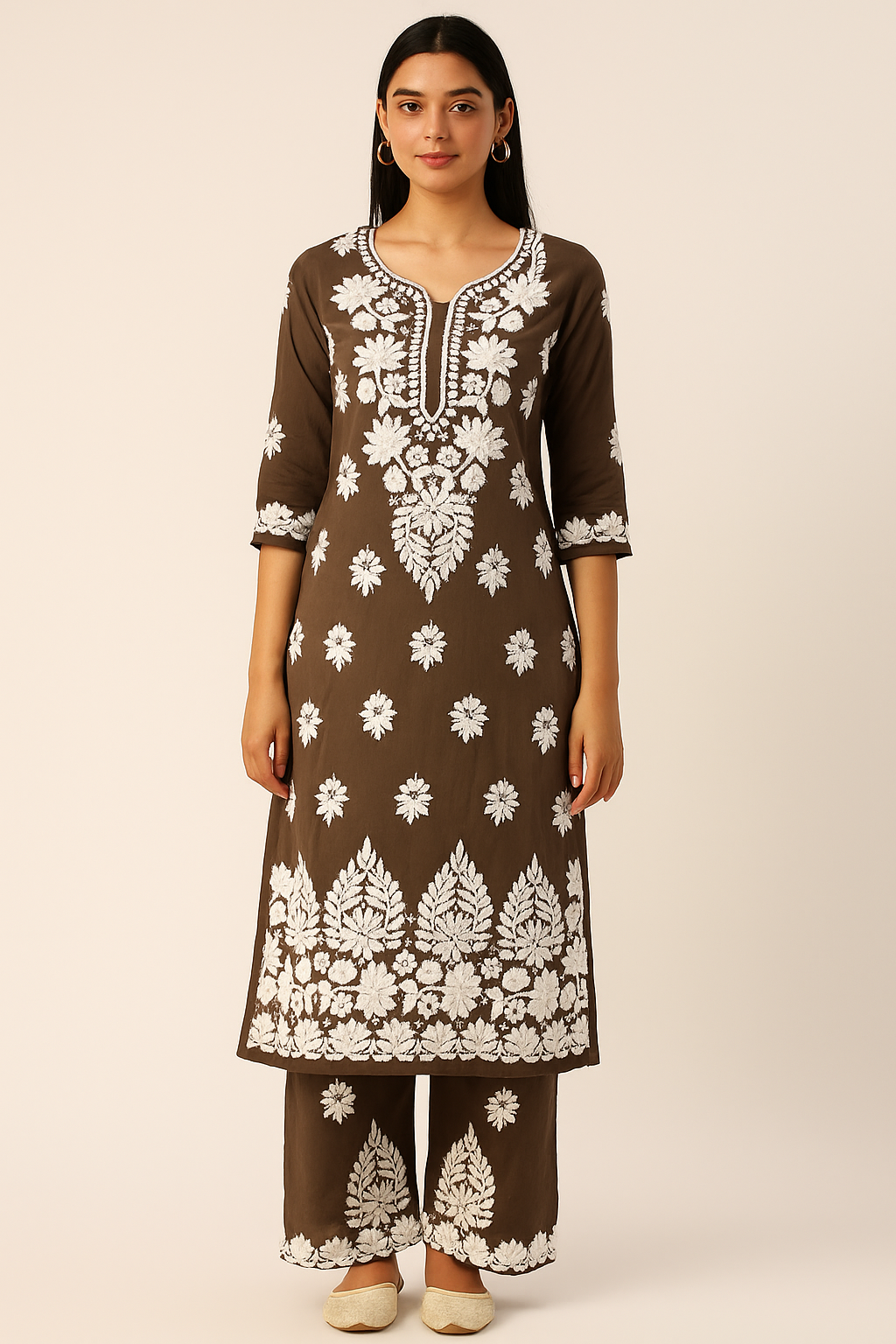 Hemlata Rayon Fabric Hand Crafted Chikanakri Kurti Palazzo Set