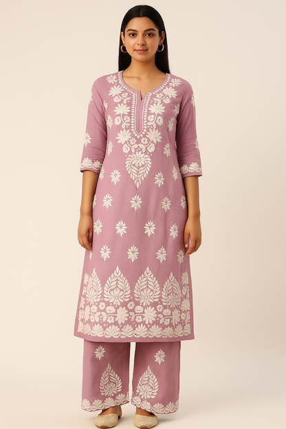 Hemlata Rayon Fabric Hand Crafted Chikanakri Kurti Palazzo Set