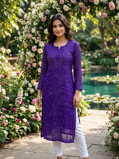 Noor Mukaish Work Viscose Fabric HandWork Chikankari Kurti