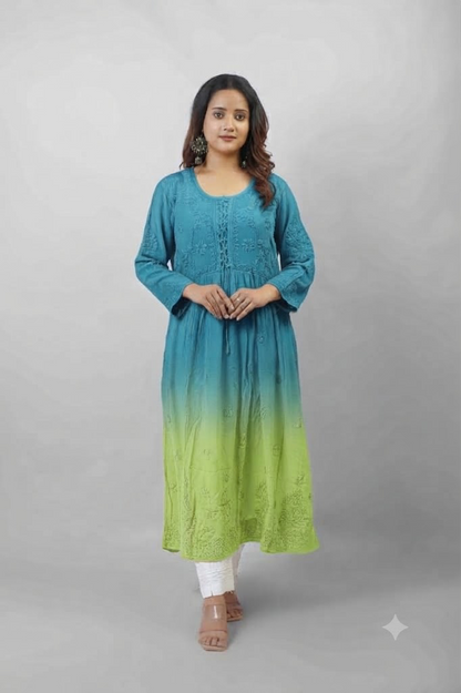 Premium Viscose Chikankari Embroidered Gown – Elegant & Beautiful