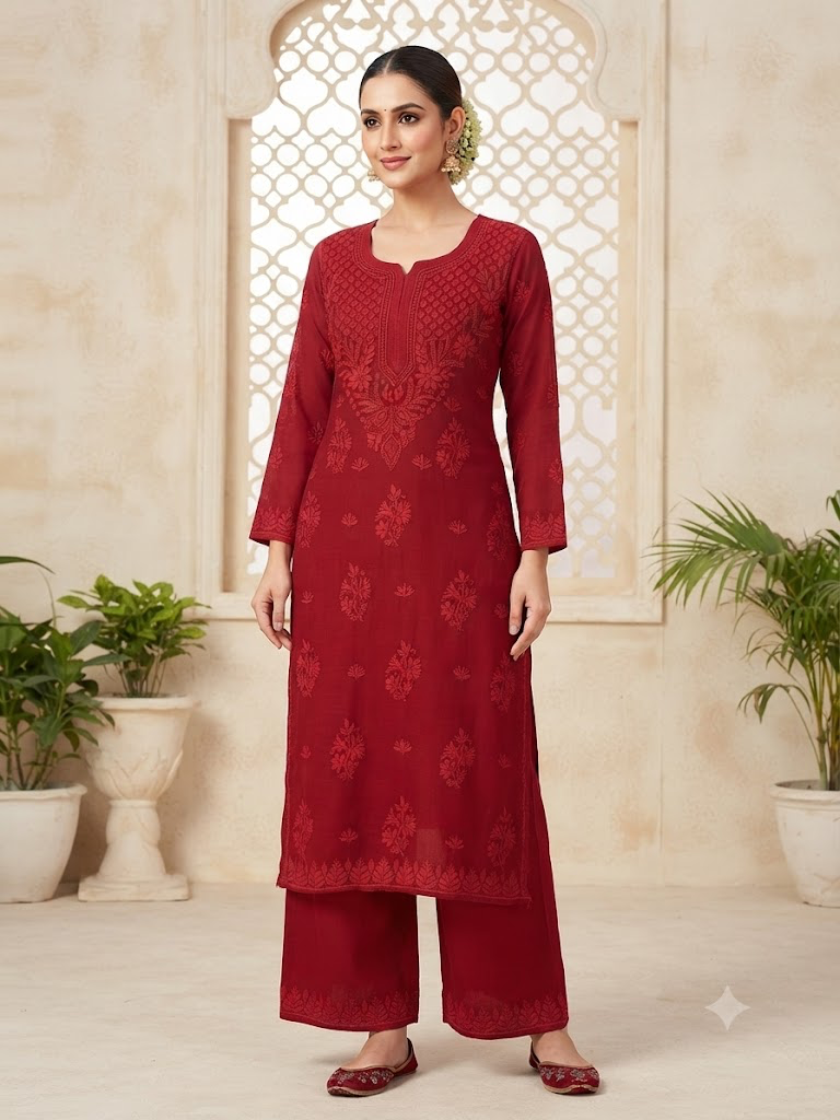 Premium Viscose Chikankari Kurti Palazzo Set