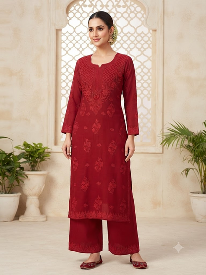 Premium Viscose Chikankari Kurti Palazzo Set