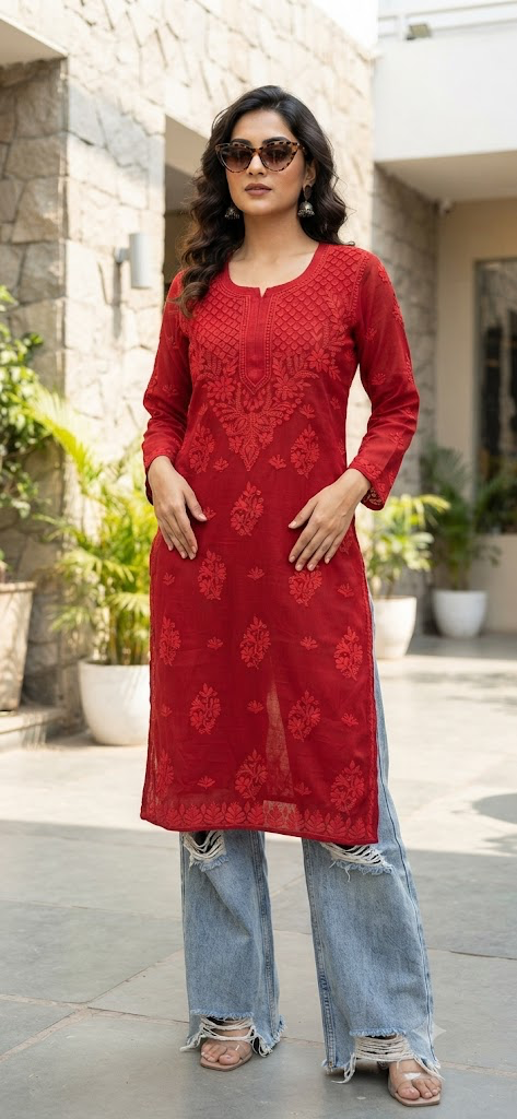 Hemlata Premium Dual Tone Viscose Fabric Handwork Chikankari Kurti