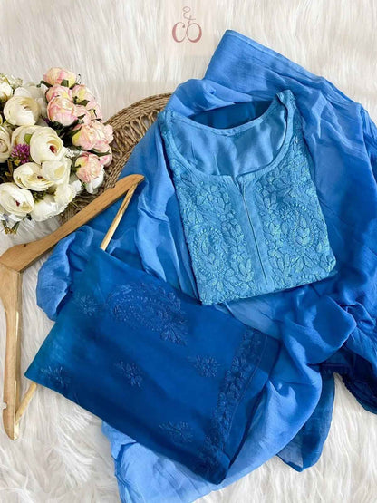(Plus Size Available)Elegant Soft Rayon Lucknowi Chikankari 3-Piece Suit Set