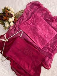 (Plus Size Available)Elegant Soft Rayon Lucknowi Chikankari 3-Piece Suit Set