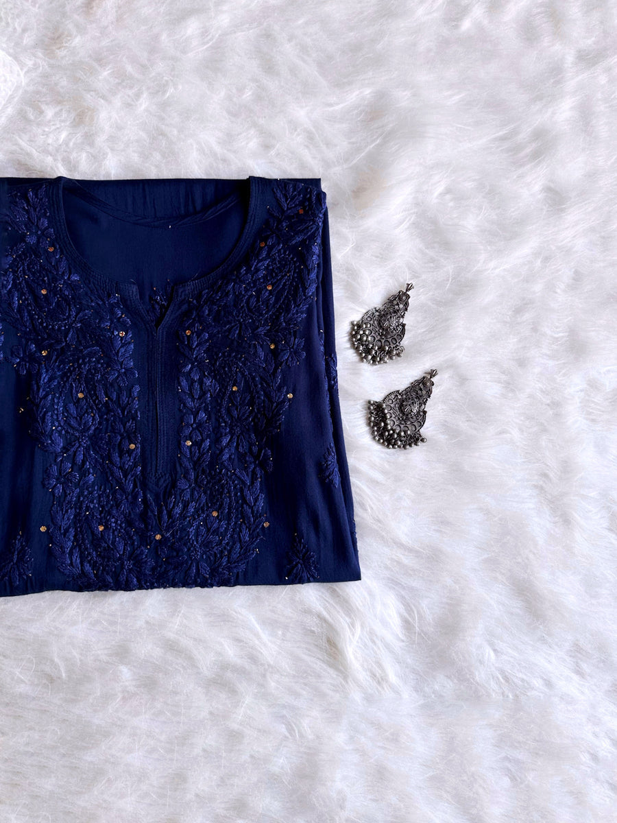 Plus size Handcrafted Chikankari Kurti with Muqaish Work
