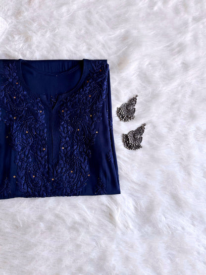 Plus size Handcrafted Chikankari Kurti with Muqaish Work