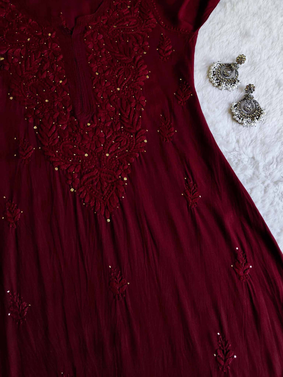 Plus size Handcrafted Chikankari Kurti with Muqaish Work
