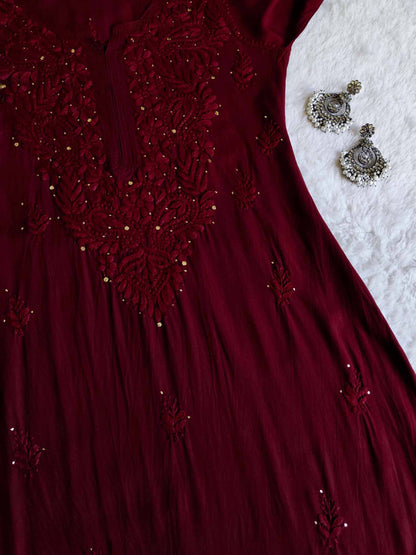 Plus size Handcrafted Chikankari Kurti with Muqaish Work